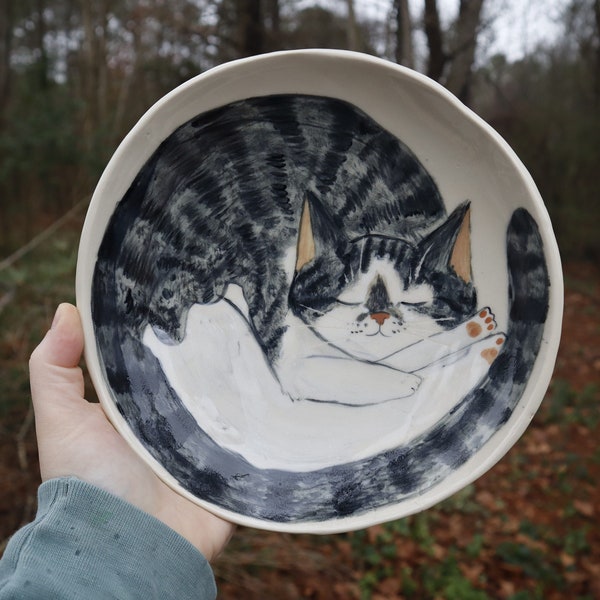 cat plate - custom options - handmade porcelain pottery - gift for cat lover