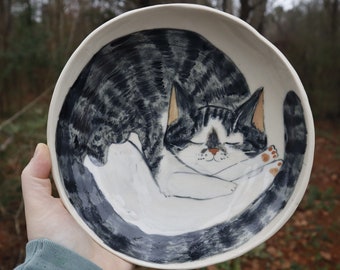 cat plate - custom options - handmade porcelain pottery - gift for cat lover