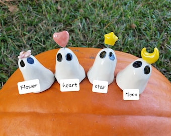 adoptable ghost friend figurine - cute spooky gift - handmade ceramic art - halloween spooky season