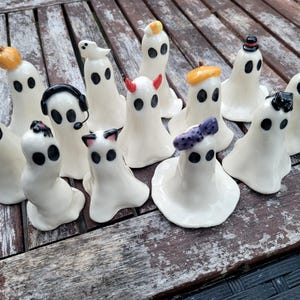 Handmade Ceramic Ghost Figurine: Spooky Halloween Decor