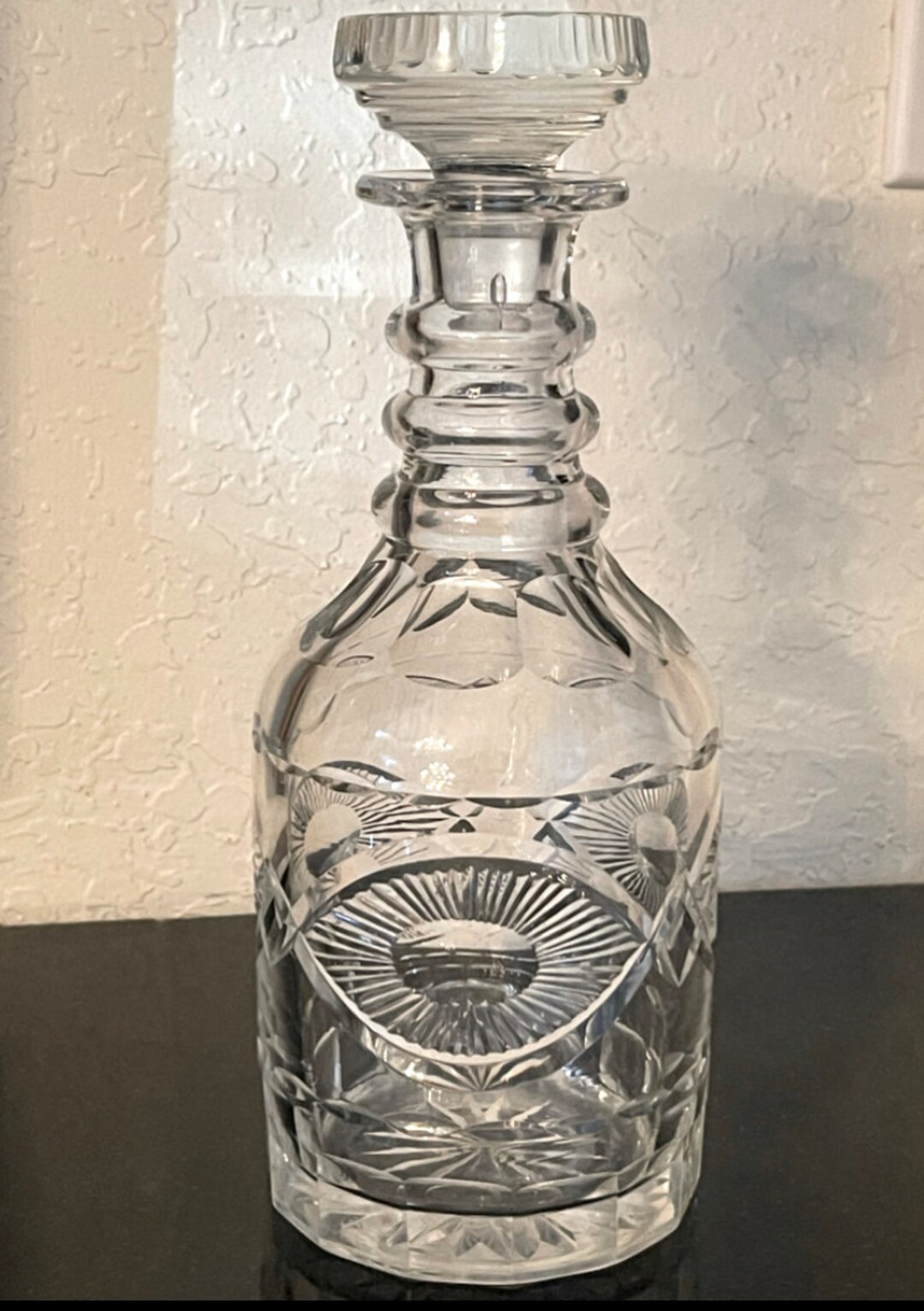 Cut Glass DECANTER Vintage 3 Ring Neck Intricate EYE Design Etsy