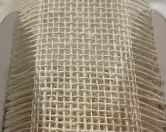 Ivory Burlap Ribbon fringed, 2.5”, off white ribbon, fringed burlap, neutral. Cream burlap. Wreath ribbon, Farmhouse Ribbon, natural ribbon