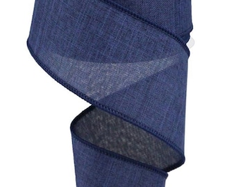 Navy Ribbon Wired Edge 2.5” Royal Canvas. Gorgeous quality! Patriotic ribbon, wreath ribbon. Bow ribbon. July 4th