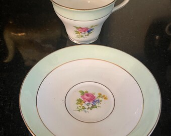Rosina Bone China Tea Cup and Saucer, Victorian Tea Cup and Saucer MINT and Gold Border England
