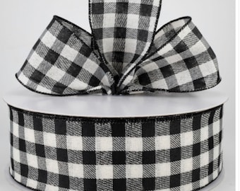 Ribbon Black and white Buffalo Plaid 2.5” x 5 yards Buffalo Check Wired Edge Ribbon. Black and  White