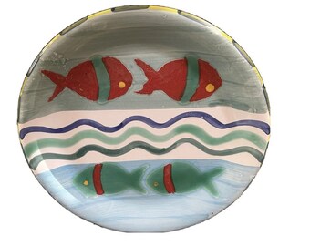 La Musa Pottery Hand painted Fish Plate Colorful Whimsical Style 10” Made in Italy Vintage 1960s