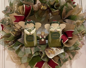 ANGELS Christmas Wreath - Sage and Cranberry very luxe 24” super full wreath vintage angels