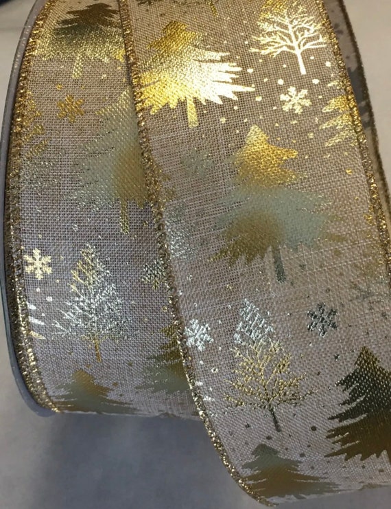 2.5 Wired Ribbon Christmas Tree Ribbon Gold Wired Edge & Gold Etsy