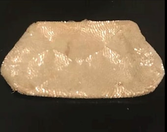 Walborg beaded Evening Handbag, vintage 1950s Handcut Irridescent Satin Glass Handbag