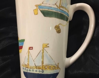 Vintage Studio Nova “Yacht Race” Mug Latte Mug! Rare In Near Mint Cond! Tall KT523