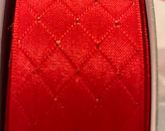 1.5” Wired Christmas Red Ribbon, holiday luxe quilted look ribbon,  5 continuous yards