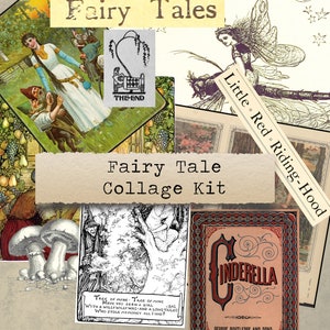 Fairy Tale Collage Sheet - words and pictures for junk journals, printable paper crafts, ephemera, scrapbooking, digital download, fussy cut