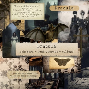 Cytaty i zdjęcia Draculi - efemerydy, pamiętniki, papierowe rękodzieła do druku, scrapbooking, arkusze kolaży, pobieranie cyfrowe, gotyckie