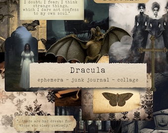 Dracula quotes and pictures  - ephemera, junk journals, printable paper crafts, scrapbooking, collage sheet, digital download, gothic