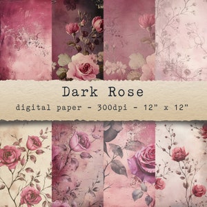 Dark Rose - documenti digitali, sfondi, scrapbooking, jpg, diario spazzatura, stampabile, collage