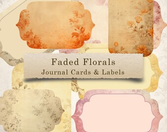 Faded Florals - journal cards & labels, scrapbooking, jpg, junk journal, printable, collage, shabby