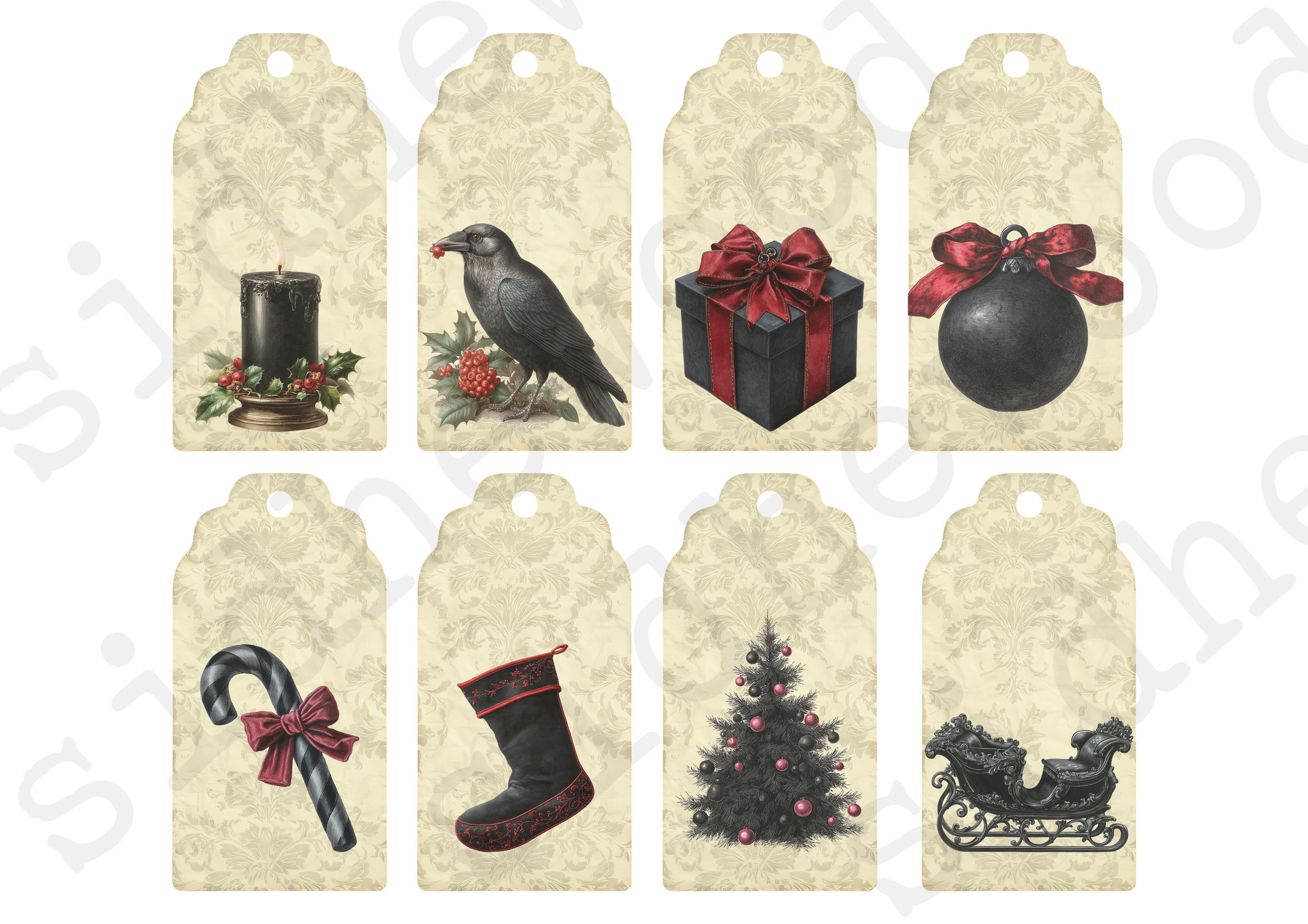 Yuletide Tag Yuletide Shadows - 8 Gothic Christmas Gift Tags, Printable - Etsy