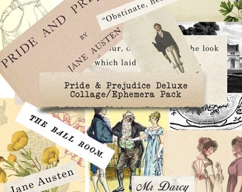 Orgullo y prejuicio de Jane Austen deluxe - efímera, diarios basura, artesanías en papel imprimibles, álbumes de recortes, hojas de collage, descarga digital