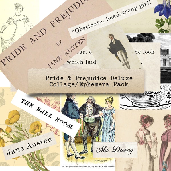 Pride and Prejudice by Jane Austen deluxe  - ephemera, junk journals, printable paper crafts, scrapbooking, collage sheet, digital download