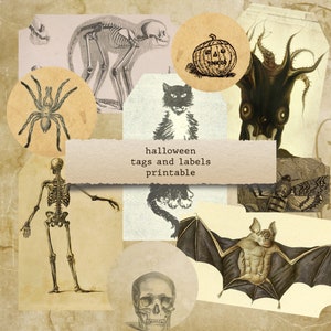 Halloween-tags & -labels - ongewenste tijdschriften, ephemera, afdrukbare papierambachten, scrapbooking, collageblad, digitale download, buitzak