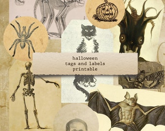 Halloween Tags & Labels - junk journals, ephemera, printable paper crafts, scrapbooking, collage sheet, digital download, loot bag
