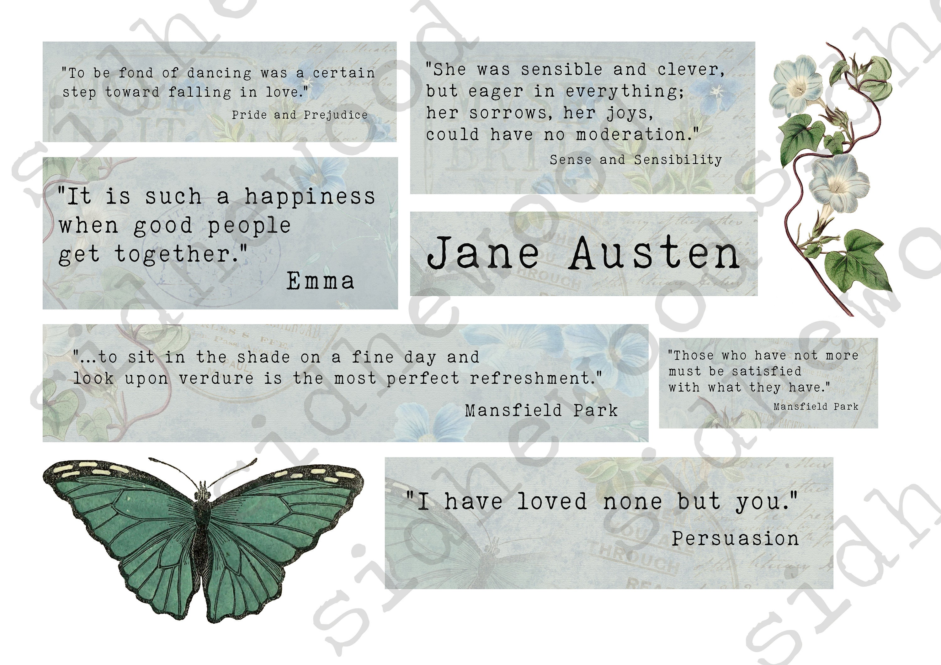 Jane Austen Quotes Ephemera Junk Journals Printable Paper - Etsy