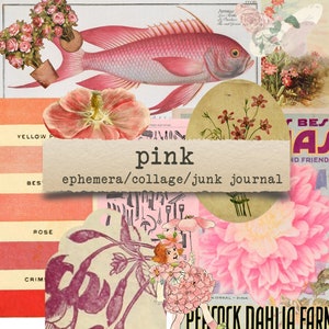 Pink  - ephemera, junk journals, printable paper crafts, scrapbooking, collage sheet, digital download, vintage, aesthetic, collage kit