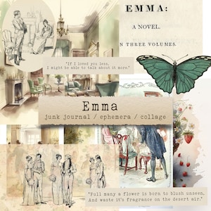 Emma di Jane Austen - effimeri, diari spazzatura, lavori di carta stampabili, scrapbooking, fogli di collage, download digitale