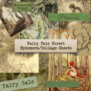 Fairy Tale Forest Collage Sheet - words and pictures for junk journals, printable paper crafts, ephemera, scrapbooking, download, fussy cut
