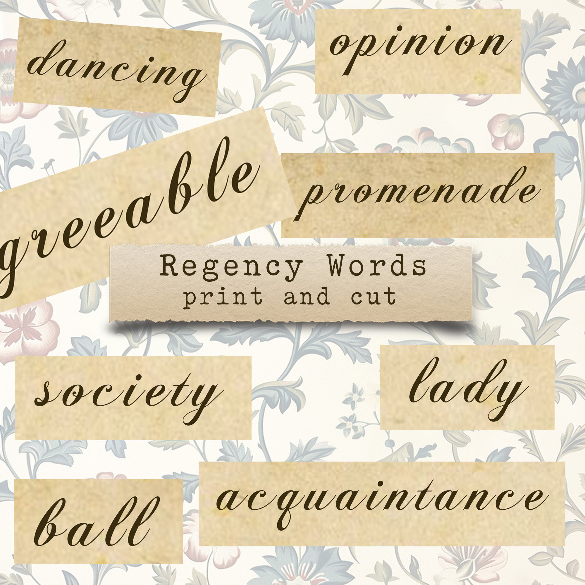 Regency Words - para revistas basura, efímeras, artesanías en papel imprimibles, scrapbooking, hoja de collage, descarga digital, corte exigente, jane austen