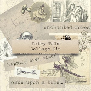 Feuille de collage de conte de fées - mots et images pour journaux indésirables, imprimables, éphémères, scrapbooking, téléchargement numérique, coupe difficile, neutre