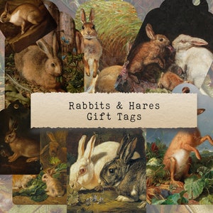 Rabbit & Hare Tags - easter ostara ephemera,  junk journal, gift, printable, scrapbook, digital download, cottage core, gift, vintage