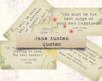 Citas de Jane Austen - efímeras, diarios basura, correo postal, artesanías en papel imprimibles, álbumes de recortes, hojas de collage, descarga digital