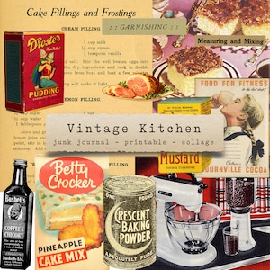 Vintage Kitchen  - ephemera, junk journals, printable paper crafts, scrapbooking, collage sheet, digital download, vintage, cooking