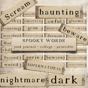 Spooky Words - voor ongewenste tijdschriften, efemere, afdrukbare papierkunst, scrapbooking, collagevel, digitale download, kieskeurig knippen, halloween