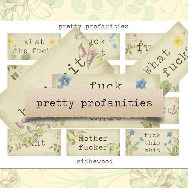 Pretty Profanities - swear words, junk journals, printable paper crafts, scrapbooking, collage sheet, digital download, cuss