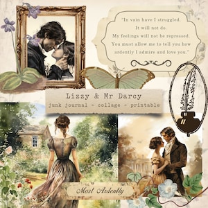 Lizzy & Mr Darcy - Orgueils et préjugés, documents éphémères, journaux indésirables, travaux manuels en papier imprimables, scrapbooking, feuille de collage, téléchargement numérique