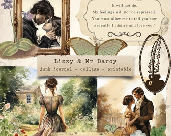 Lizzy & Mr Darcy  - Pride and Prejudice, ephemera, junk journals, printable paper crafts, scrapbooking, collage sheet, digital download