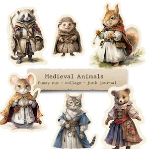 Medieval Animals - fussy cut, junk journal, ephemera, collage, woodland creatures
