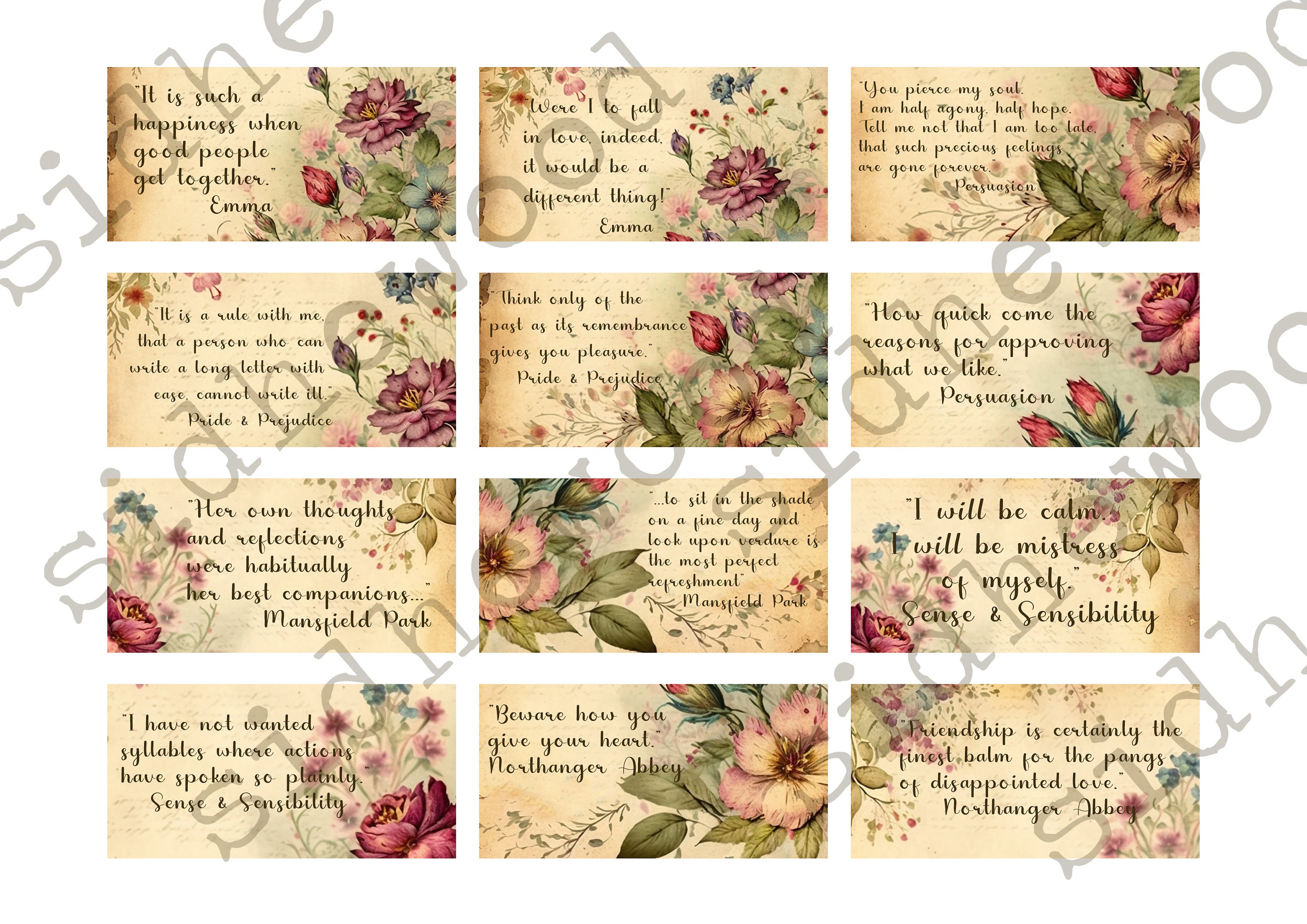 Jane Austen Quotes Ephemera Words Junk Journals Printable - Etsy