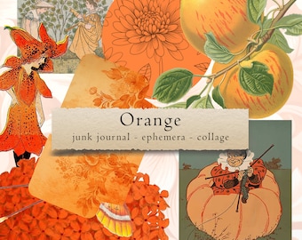 Orange  - ephemera, junk journals, printable paper crafts, scrapbooking, collage sheet, digital download, vintage, aesthetic, collage kit
