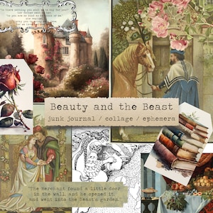 Beauty & the Beast Ephemera Sheet - imágenes digitales, diarios basura, imprimible, efímera, scrapbooking, descarga, corte exigente, arte