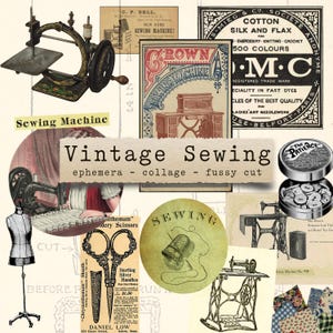 Vintage Sewing  - ephemera, junk journals, printable paper crafts, scrapbooking, collage sheet, digital download, vintage, dressmaking