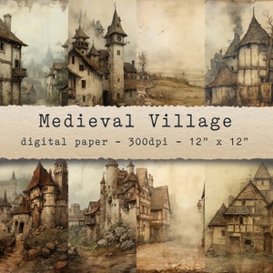 Medieval Village - digital papers, backgrounds, scrapbooking, jpg, junk journal, printable, collage