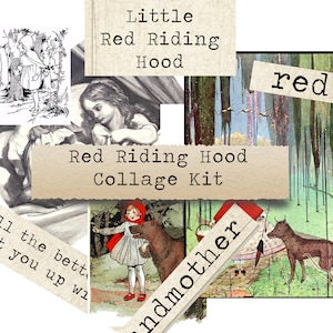Foglio Collage di Cappuccetto Rosso - parole e immagini per diari spazzatura, artigianato con la carta, effimeri, scrapbooking, download digitale, taglio pignolo