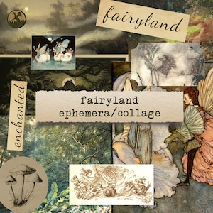 Fairyland Collage Sheet - words & pictures for junk journals, printable paper crafts, ephemera, scrapbooking, digital download, fussy cut