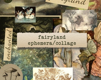 Fairyland Collage Sheet - words & pictures for junk journals, printable paper crafts, ephemera, scrapbooking, digital download, fussy cut