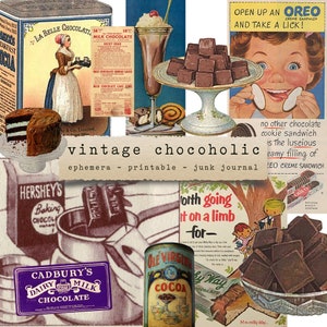 Vintage Chocoholic - Schokolade Ephemera, Junk Journals, Papier Handwerk, Scrapbooking, Collage Sheet, digitaler Download, vintage