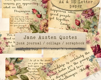 Jane Austen Quotes - ephemera words, junk journals, printable paper crafts, scrapbooking, collage sheet, digital download