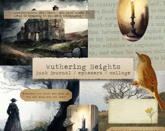 Wuthering Heights - words and pictures for junk journals, printable paper crafts, ephemera, scrapbooking, digital download, collage